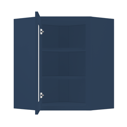 Frosted Glass Door Diagonal Corner Wall Kitchen Cabinet DCMD2430 Danbury Blue LessCare 24 in. width 30 in. height 12