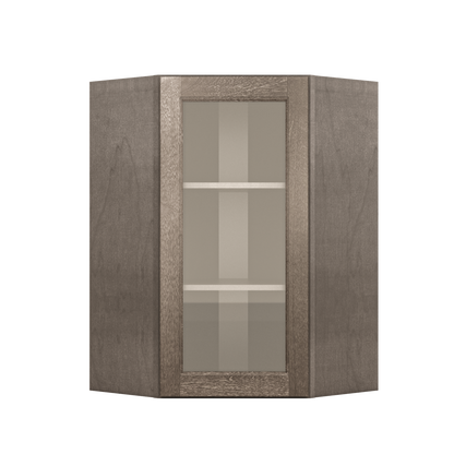 Frosted Glass Door Diagonal Corner Wall Kitchen Cabinet DCMD2436 Milan Slate 24 in. width 36 in. height 12 in. depth