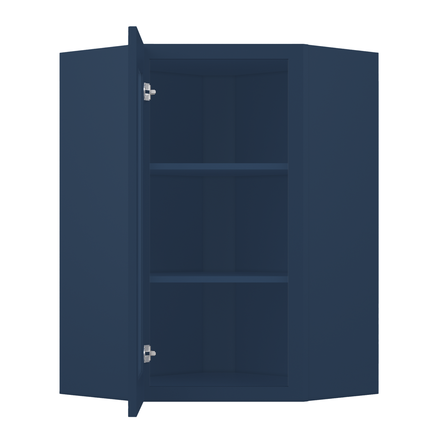 Frosted Glass Door Diagonal Corner Wall Kitchen Cabinet DCMD2436 Danbury Blue LessCare 24 in. width 36 in. height 12