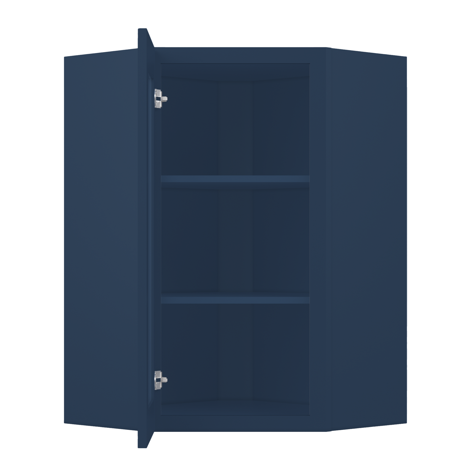 Frosted Glass Door Diagonal Corner Wall Kitchen Cabinet DCMD2436 Danbury Blue LessCare 24 in. width 36 in. height 12