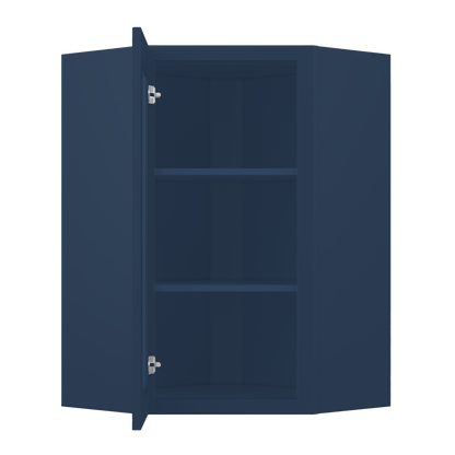 Frosted Glass Door Diagonal Corner Wall Kitchen Cabinet DCMD2436 Danbury Blue LessCare 24 in. width 36 in. height 12