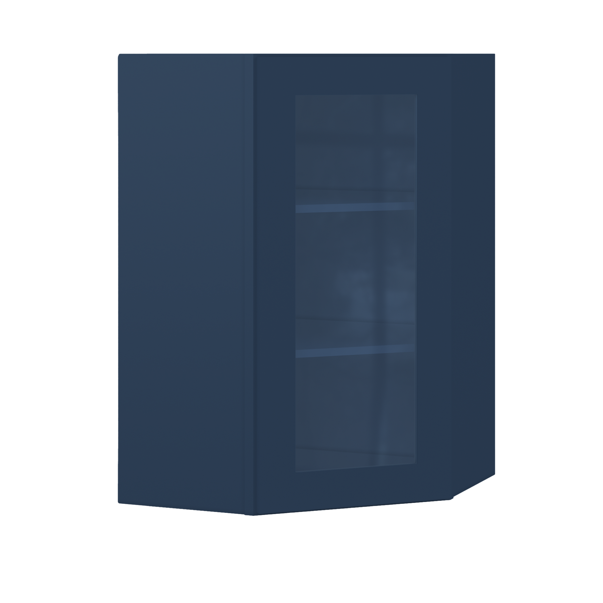 Frosted Glass Door Diagonal Corner Wall Kitchen Cabinet DCMD2436 Danbury Blue LessCare 24 in. width 36 in. height 12