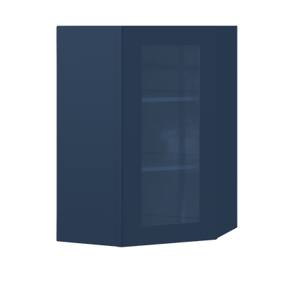Frosted Glass Door Diagonal Corner Wall Kitchen Cabinet DCMD2436 Danbury Blue LessCare 24 in. width 36 in. height 12