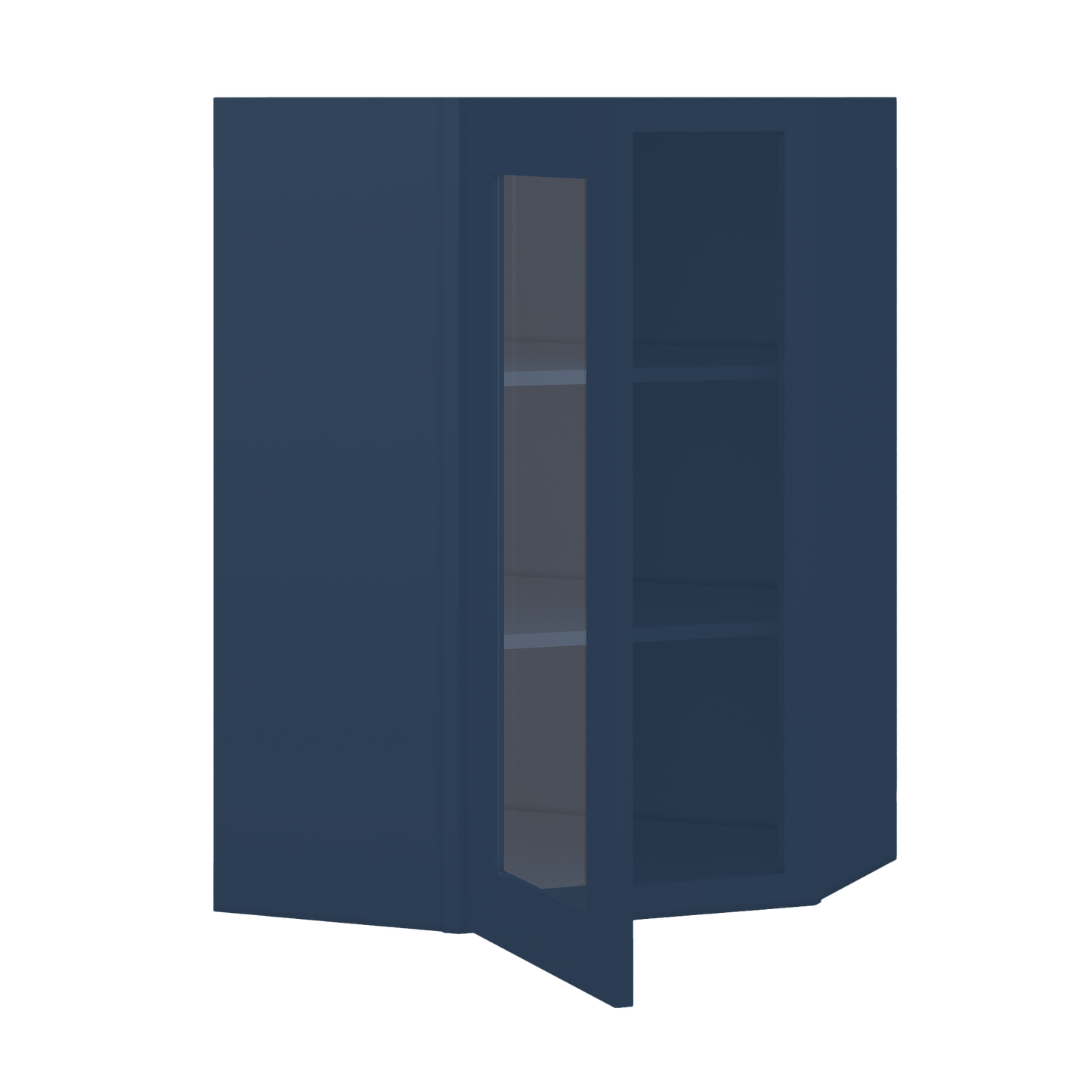 Frosted Glass Door Diagonal Corner Wall Kitchen Cabinet DCMD2436 Danbury Blue LessCare 24 in. width 36 in. height 12