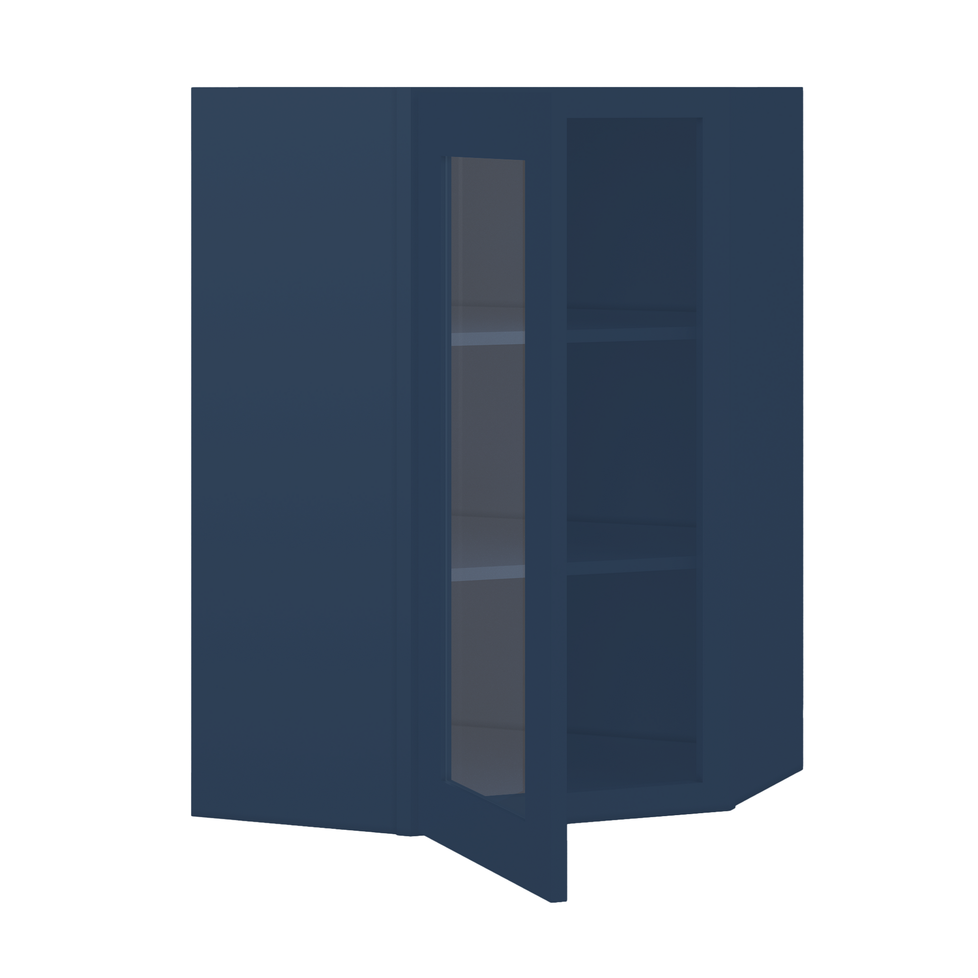 Frosted Glass Door Diagonal Corner Wall Kitchen Cabinet DCMD2436 Danbury Blue LessCare 24 in. width 36 in. height 12