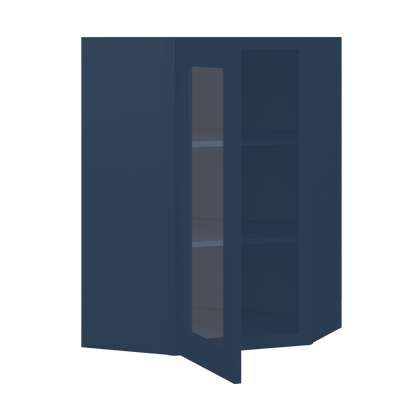 Frosted Glass Door Diagonal Corner Wall Kitchen Cabinet DCMD2436 Danbury Blue LessCare 24 in. width 36 in. height 12