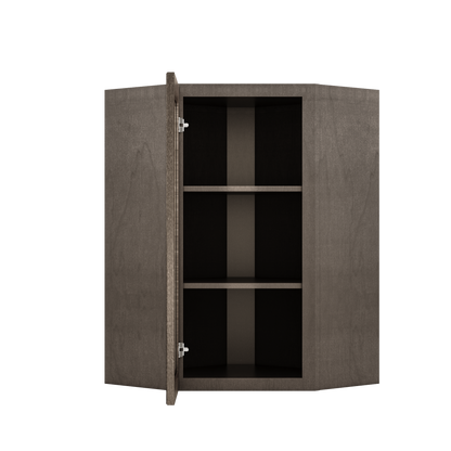 Frosted Glass Door Diagonal Corner Wall Kitchen Cabinet DCMD2436 Milan Slate 24 in. width 36 in. height 12 in. depth