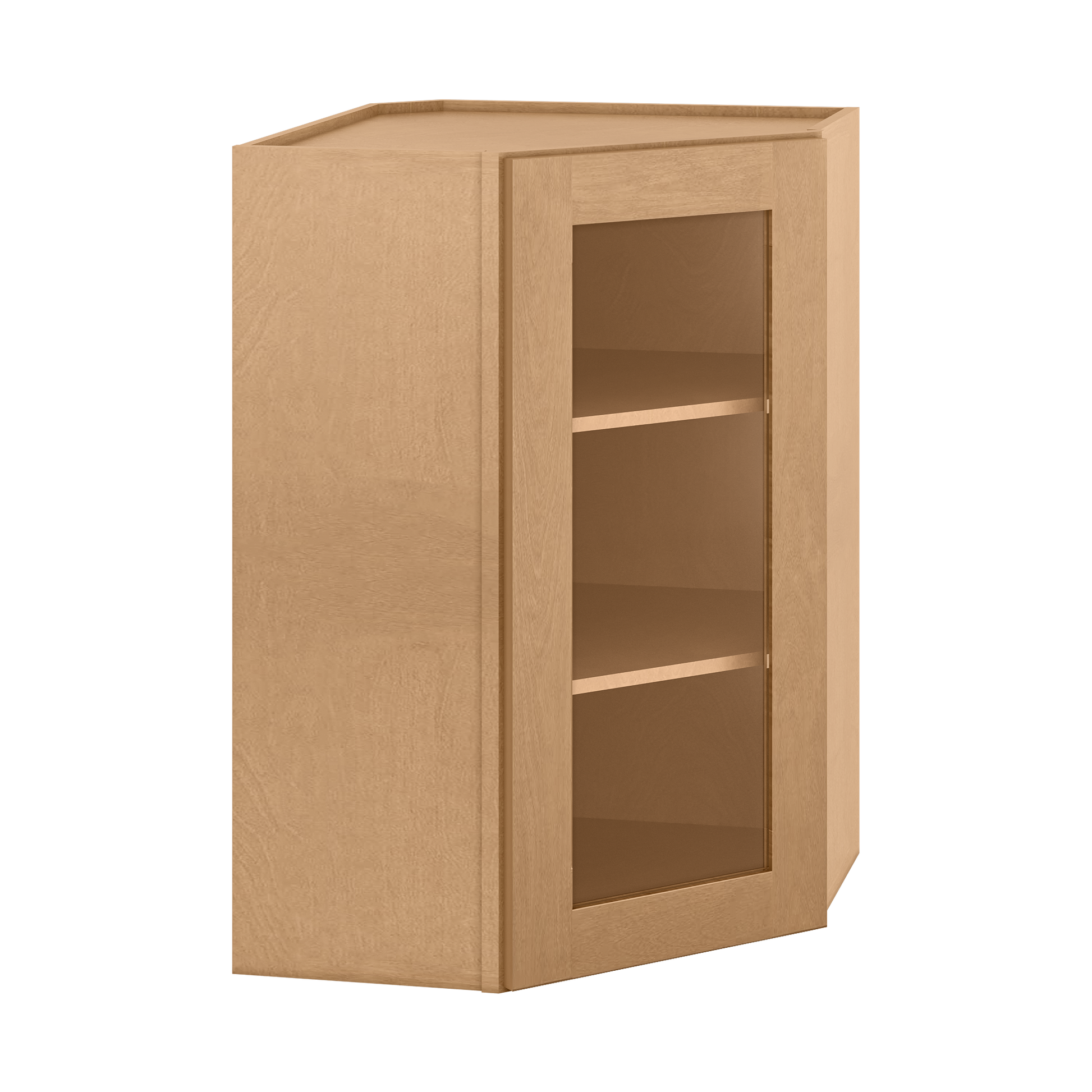 Frosted Glass Door Diagonal Corner Wall Kitchen Cabinet DCMD2436 Shaker Toffee 24 in. width 36 in. height 12 in. depth