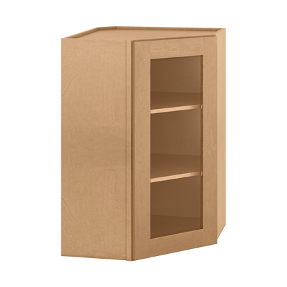 Frosted Glass Door Diagonal Corner Wall Kitchen Cabinet DCMD2436 Shaker Toffee 24 in. width 36 in. height 12 in. depth