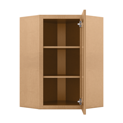 Frosted Glass Door Diagonal Corner Wall Kitchen Cabinet DCMD2436 Shaker Toffee 24 in. width 36 in. height 12 in. depth