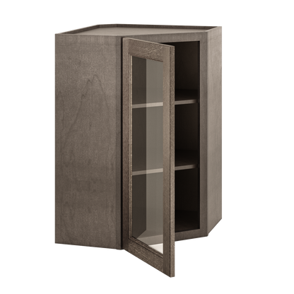 Frosted Glass Door Diagonal Corner Wall Kitchen Cabinet DCMD2436 Milan Slate 24 in. width 36 in. height 12 in. depth