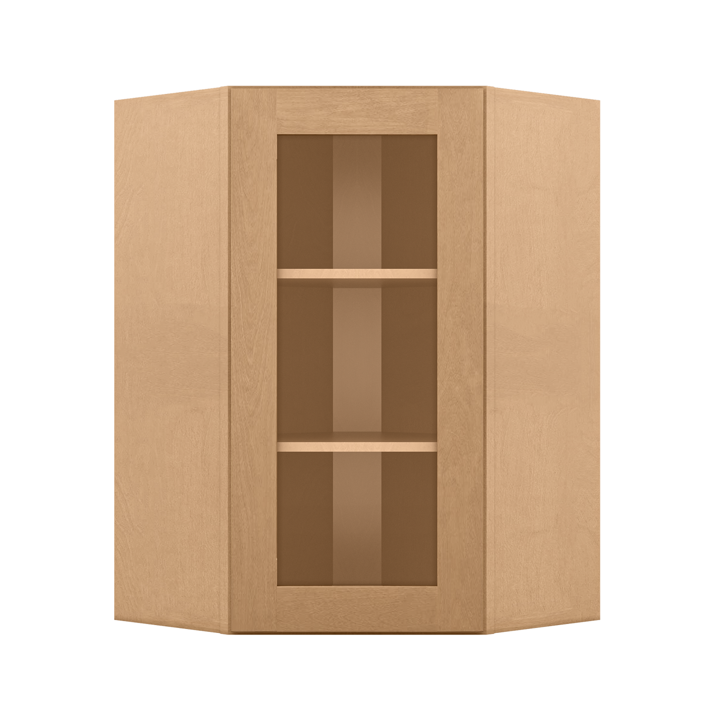 Frosted Glass Door Diagonal Corner Wall Kitchen Cabinet DCMD2436 Shaker Toffee 24 in. width 36 in. height 12 in. depth