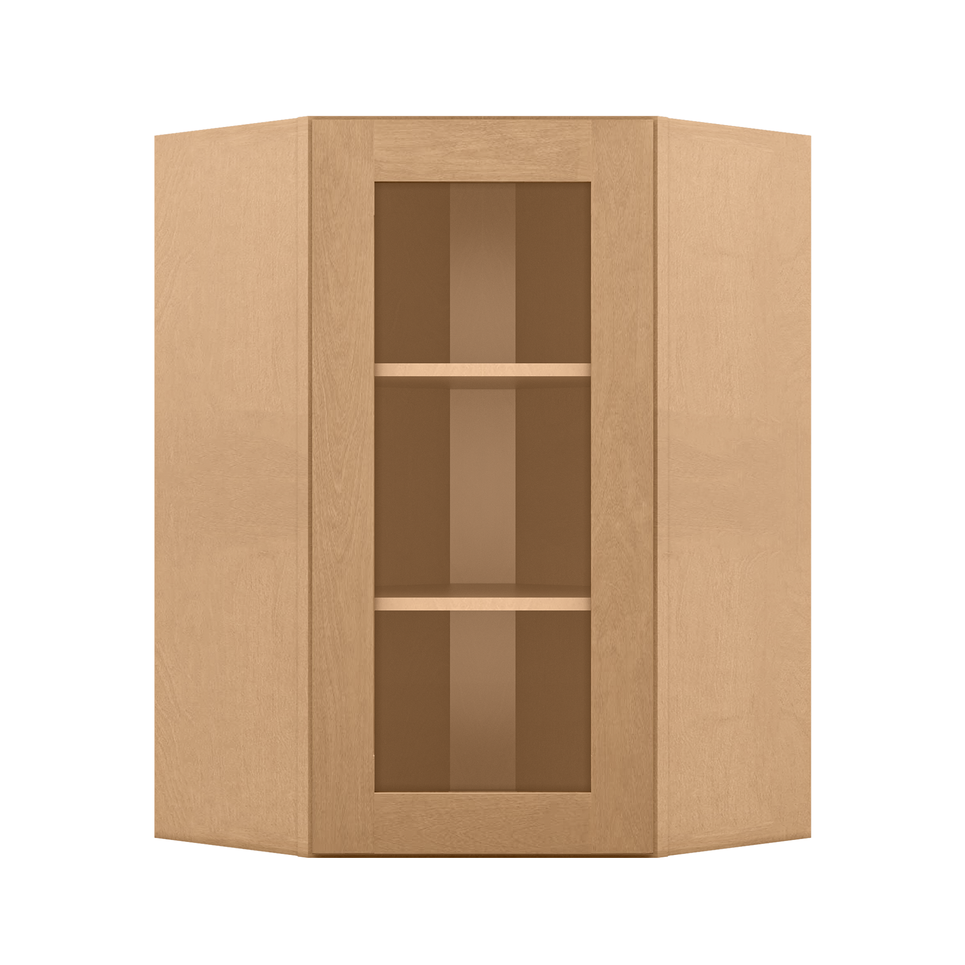Frosted Glass Door Diagonal Corner Wall Kitchen Cabinet DCMD2436 Shaker Toffee 24 in. width 36 in. height 12 in. depth