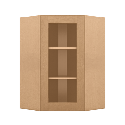 Frosted Glass Door Diagonal Corner Wall Kitchen Cabinet DCMD2436 Shaker Toffee 24 in. width 36 in. height 12 in. depth