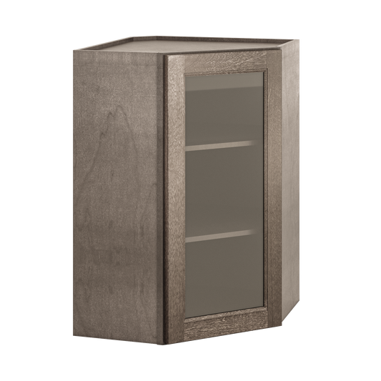Frosted Glass Door Diagonal Corner Wall Kitchen Cabinet DCMD2436 Milan Slate 24 in. width 36 in. height 12 in. depth