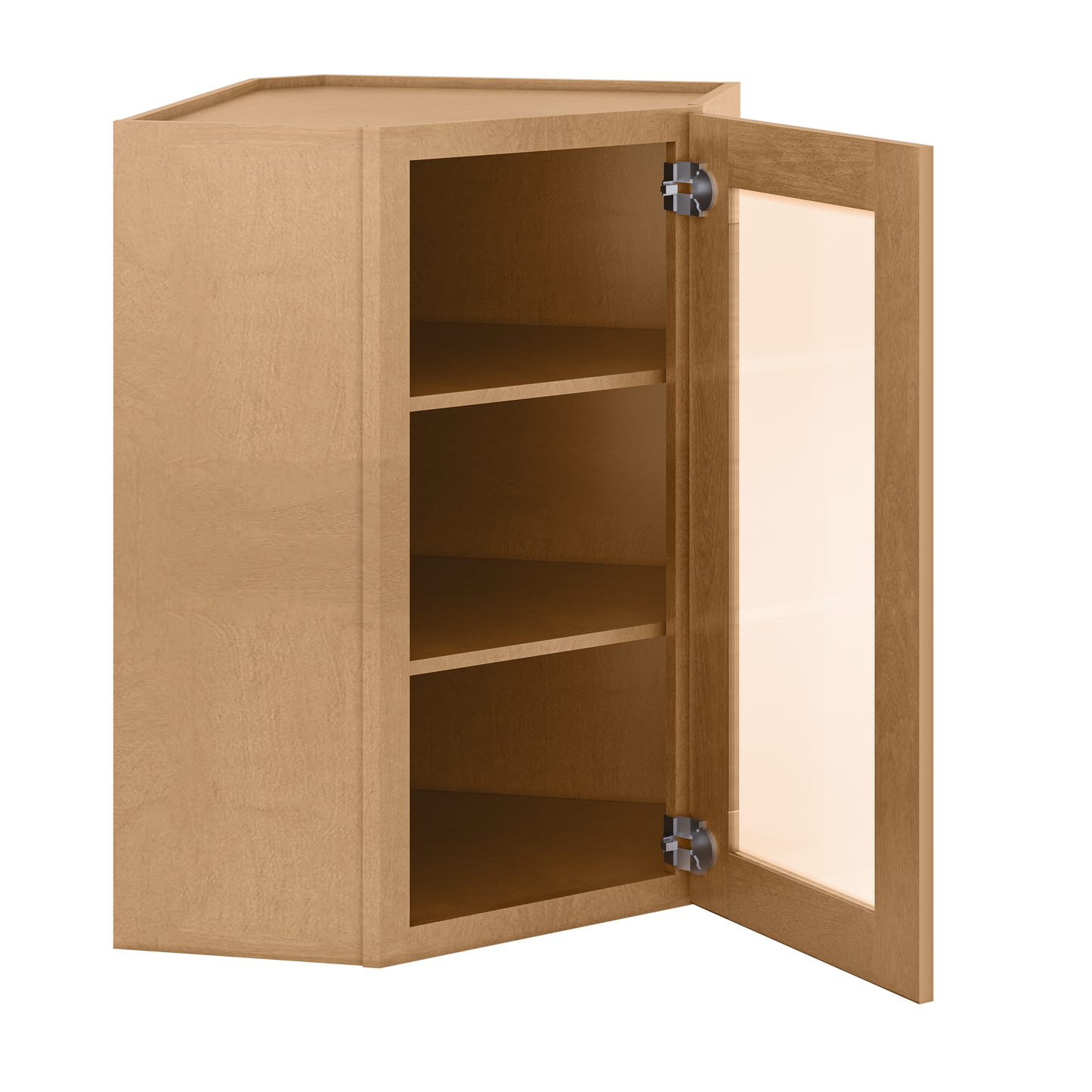 Frosted Glass Door Diagonal Corner Wall Kitchen Cabinet DCMD2436 Shaker Toffee 24 in. width 36 in. height 12 in. depth