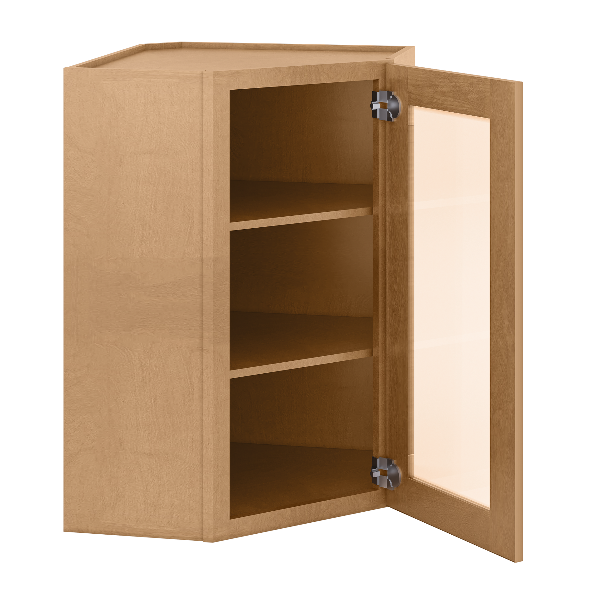 Frosted Glass Door Diagonal Corner Wall Kitchen Cabinet DCMD2436 Shaker Toffee 24 in. width 36 in. height 12 in. depth
