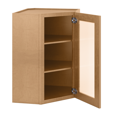 Frosted Glass Door Diagonal Corner Wall Kitchen Cabinet DCMD2436 Shaker Toffee 24 in. width 36 in. height 12 in. depth