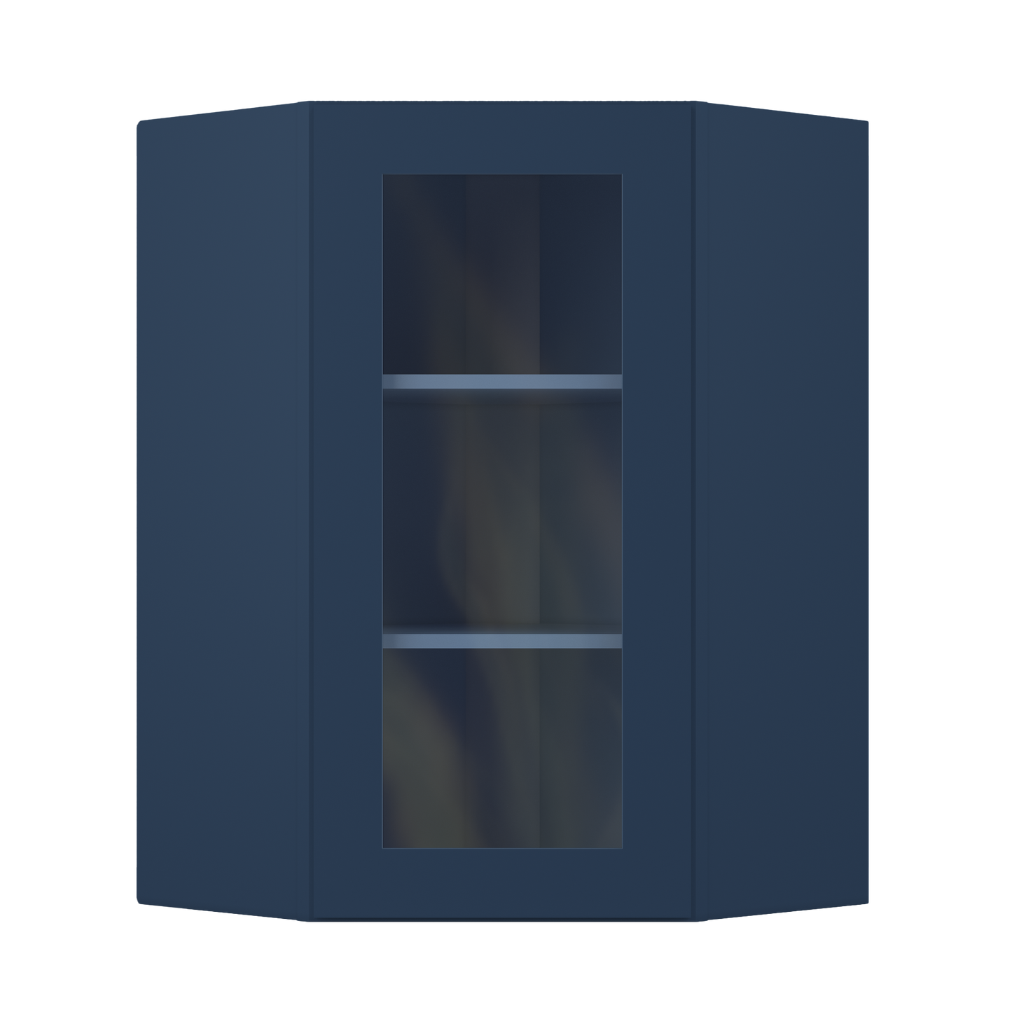 Frosted Glass Door Diagonal Corner Wall Kitchen Cabinet DCMD2436 Danbury Blue LessCare 24 in. width 36 in. height 12