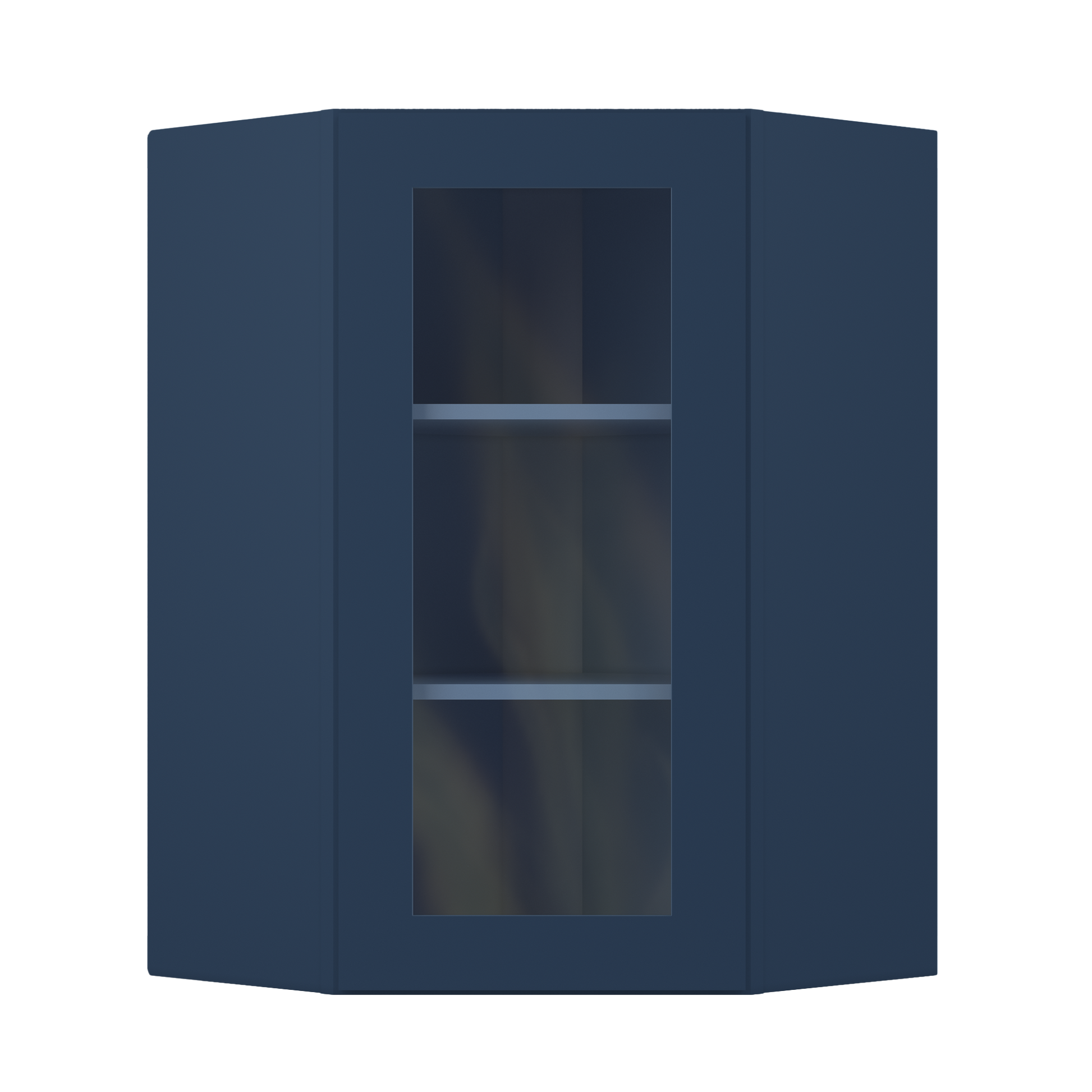Frosted Glass Door Diagonal Corner Wall Kitchen Cabinet DCMD2436 Danbury Blue LessCare 24 in. width 36 in. height 12