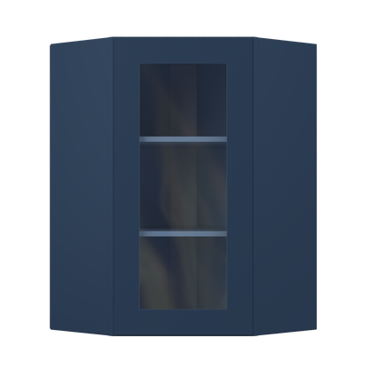 Frosted Glass Door Diagonal Corner Wall Kitchen Cabinet DCMD2436 Danbury Blue LessCare 24 in. width 36 in. height 12