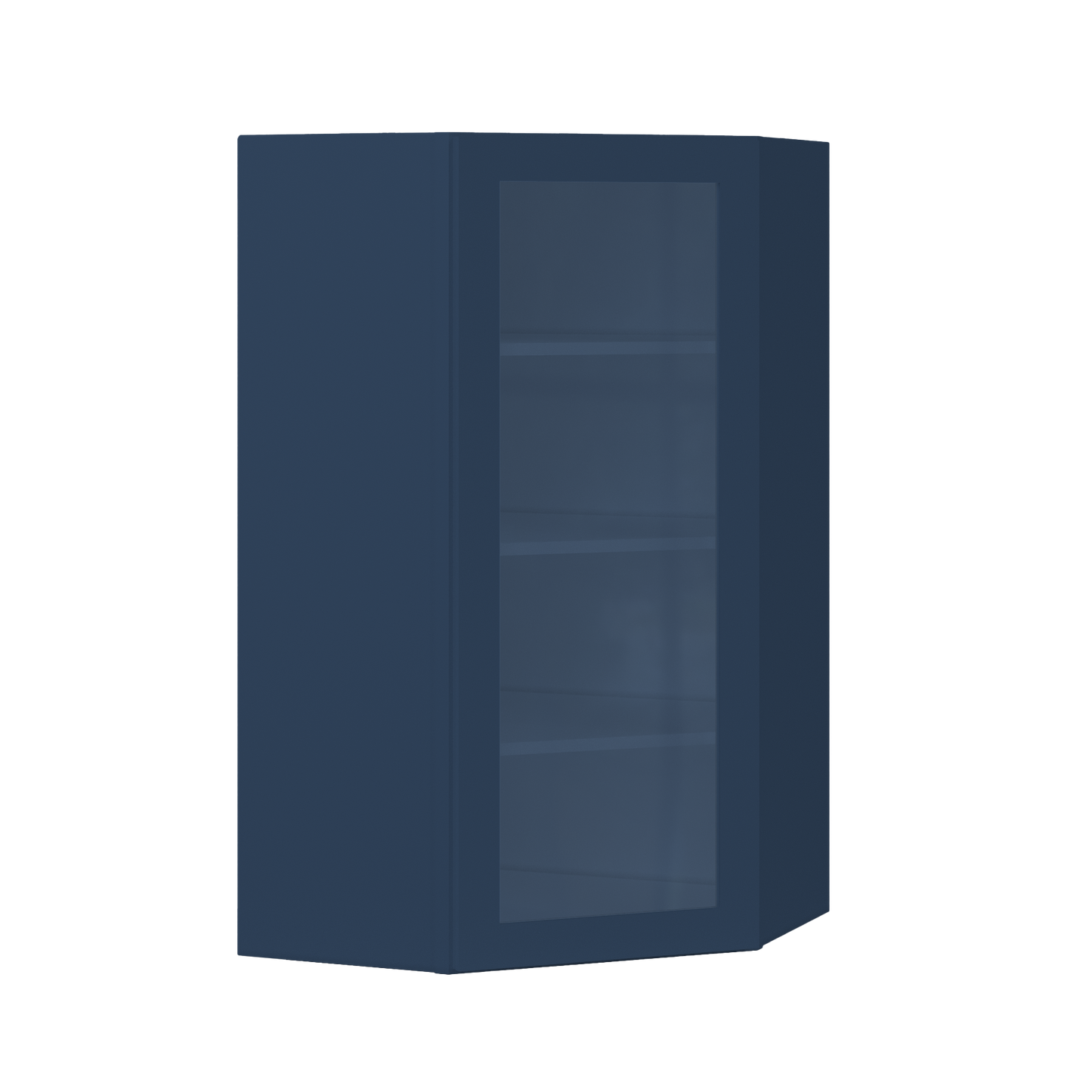 Frosted Glass Door Diagonal Corner Wall Kitchen Cabinet DCMD2442 Danbury Blue LessCare 24 in. width 42 in. height 12