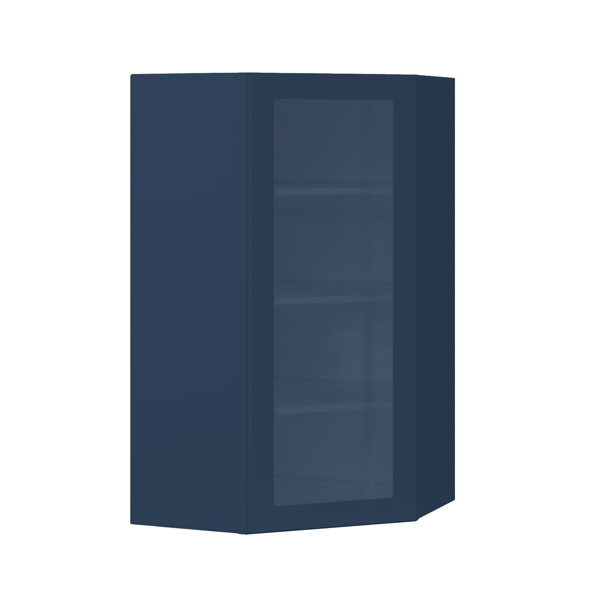 Frosted Glass Door Diagonal Corner Wall Kitchen Cabinet DCMD2442 Danbury Blue LessCare 24 in. width 42 in. height 12