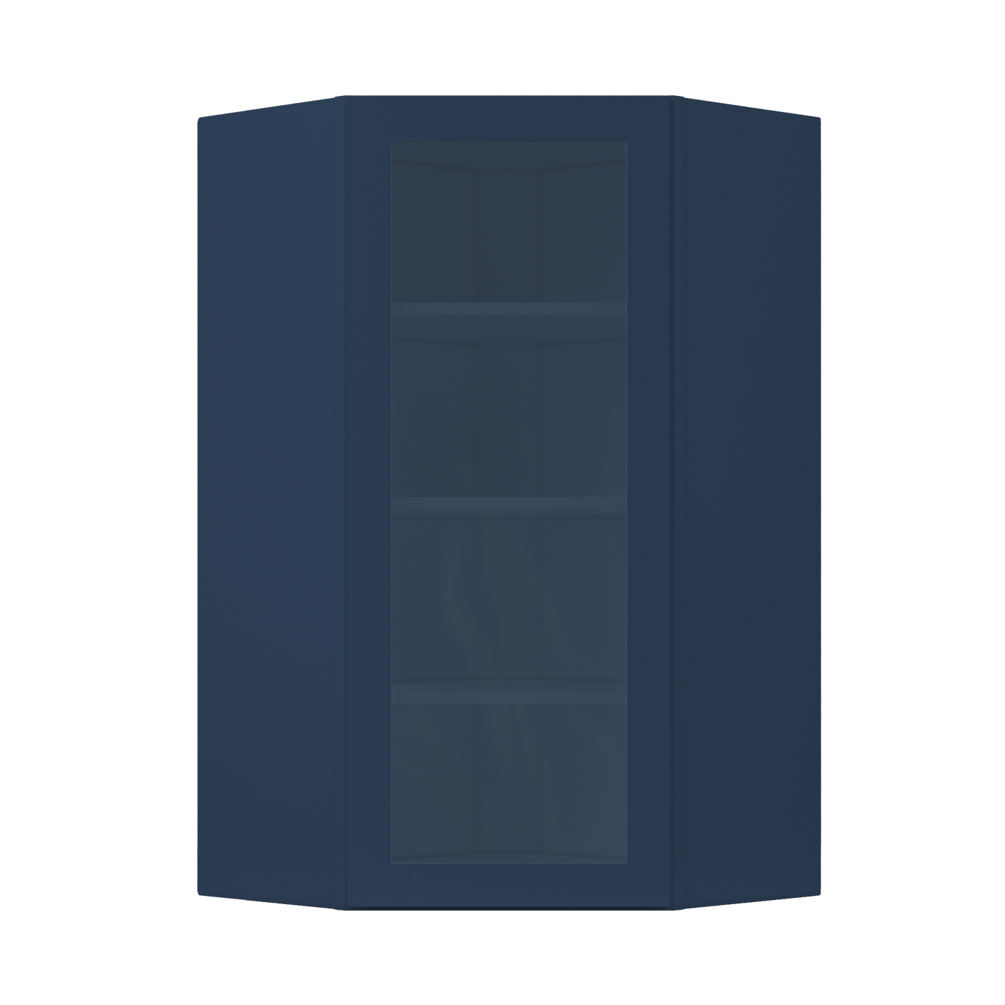 Frosted Glass Door Diagonal Corner Wall Kitchen Cabinet DCMD2442 Danbury Blue LessCare 24 in. width 42 in. height 12