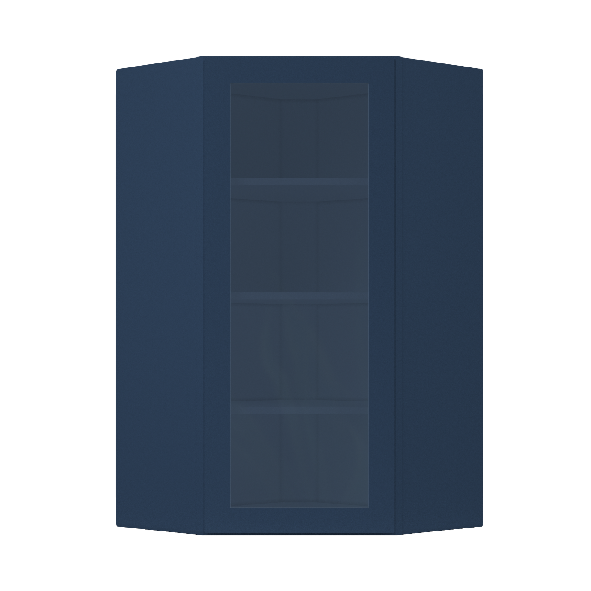 Frosted Glass Door Diagonal Corner Wall Kitchen Cabinet DCMD2442 Danbury Blue LessCare 24 in. width 42 in. height 12