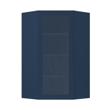 Frosted Glass Door Diagonal Corner Wall Kitchen Cabinet DCMD2442 Danbury Blue LessCare 24 in. width 42 in. height 12