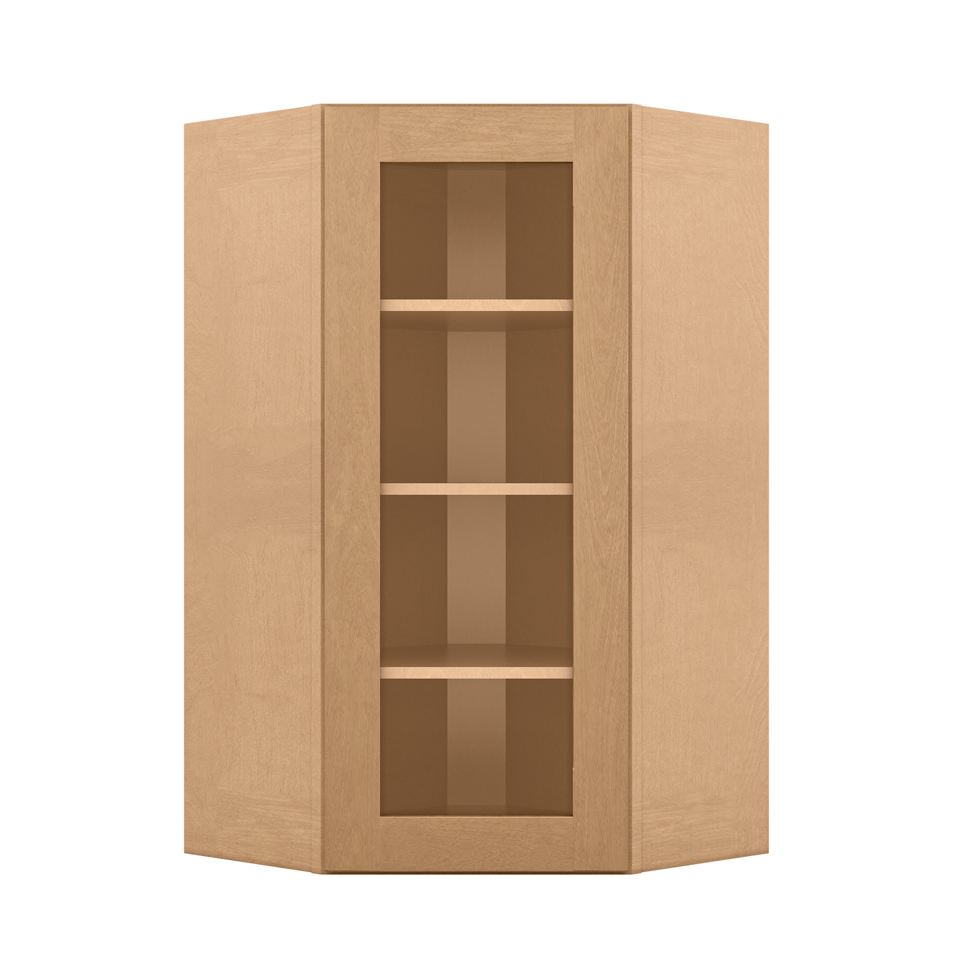 Frosted Glass Door Diagonal Corner Wall Kitchen Cabinet DCMD2442 Shaker Toffee 24 in. width 42 in. height 12 in. depth