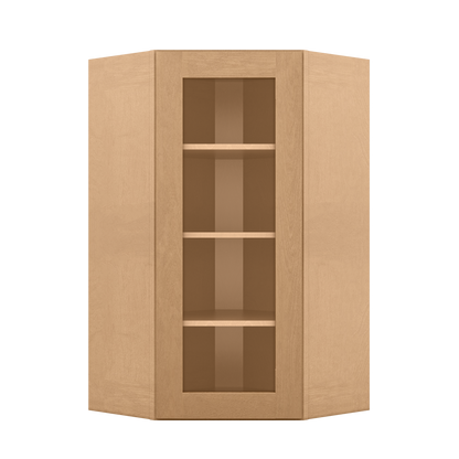 Frosted Glass Door Diagonal Corner Wall Kitchen Cabinet DCMD2442 Shaker Toffee 24 in. width 42 in. height 12 in. depth