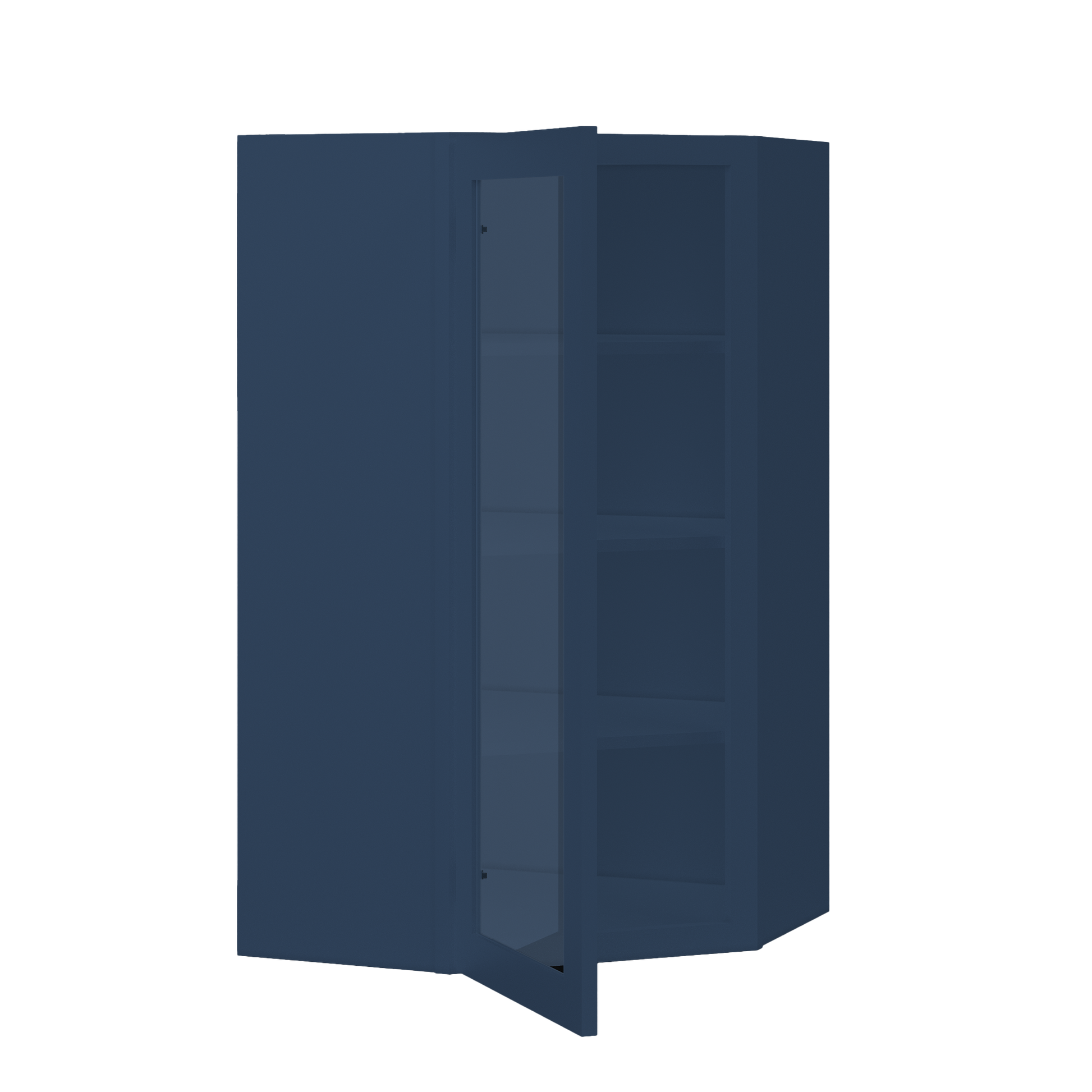 Frosted Glass Door Diagonal Corner Wall Kitchen Cabinet DCMD2442 Danbury Blue LessCare 24 in. width 42 in. height 12