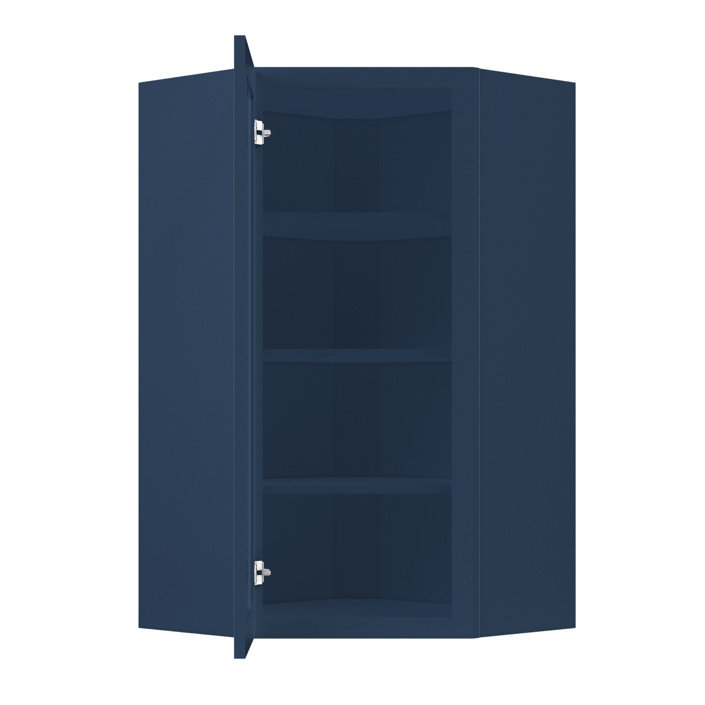 Frosted Glass Door Diagonal Corner Wall Kitchen Cabinet DCMD2442 Danbury Blue LessCare 24 in. width 42 in. height 12