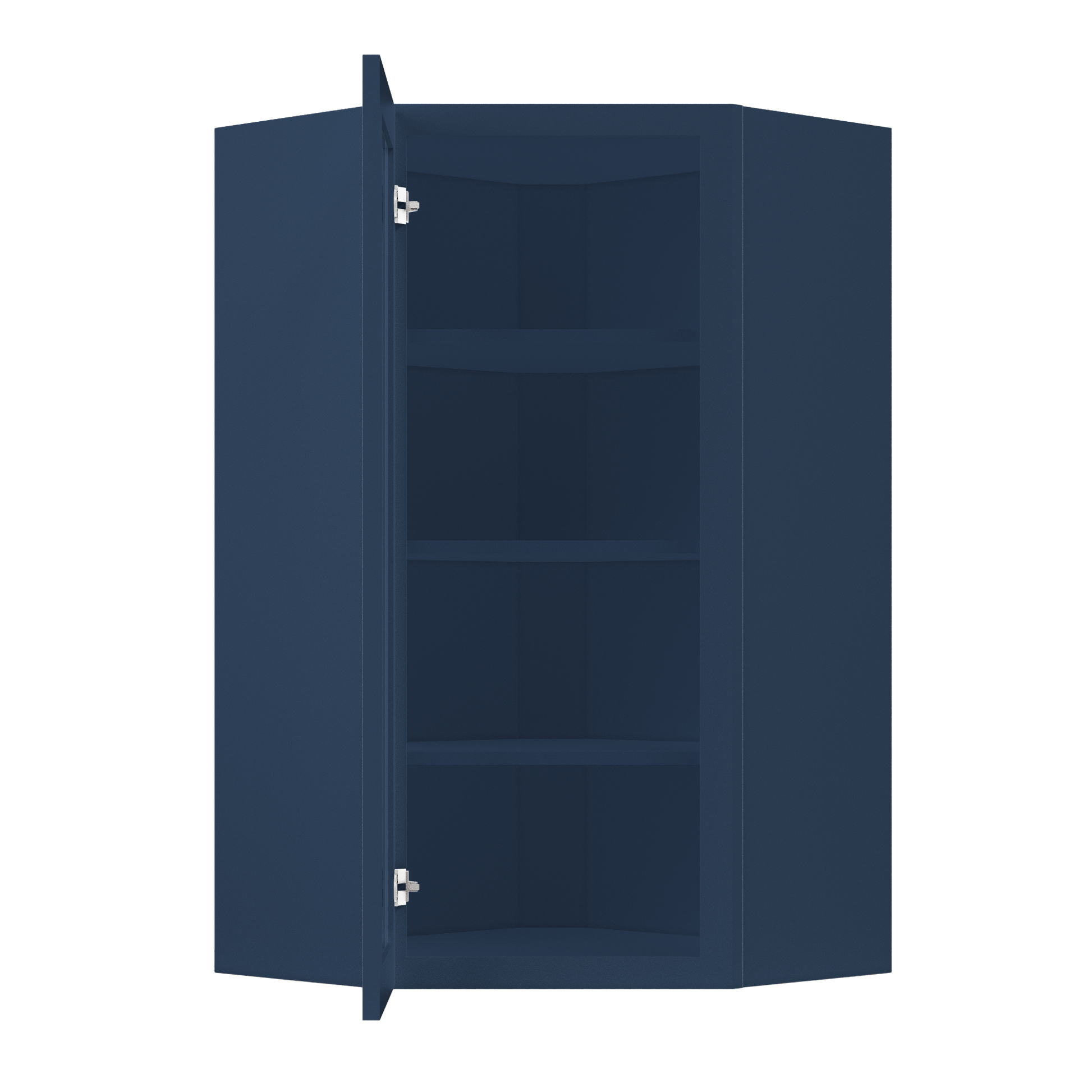 Frosted Glass Door Diagonal Corner Wall Kitchen Cabinet DCMD2442 Danbury Blue LessCare 24 in. width 42 in. height 12