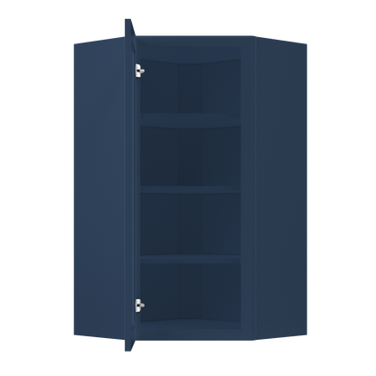 Frosted Glass Door Diagonal Corner Wall Kitchen Cabinet DCMD2442 Danbury Blue LessCare 24 in. width 42 in. height 12