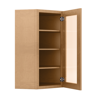 Frosted Glass Door Diagonal Corner Wall Kitchen Cabinet DCMD2442 Shaker Toffee 24 in. width 42 in. height 12 in. depth