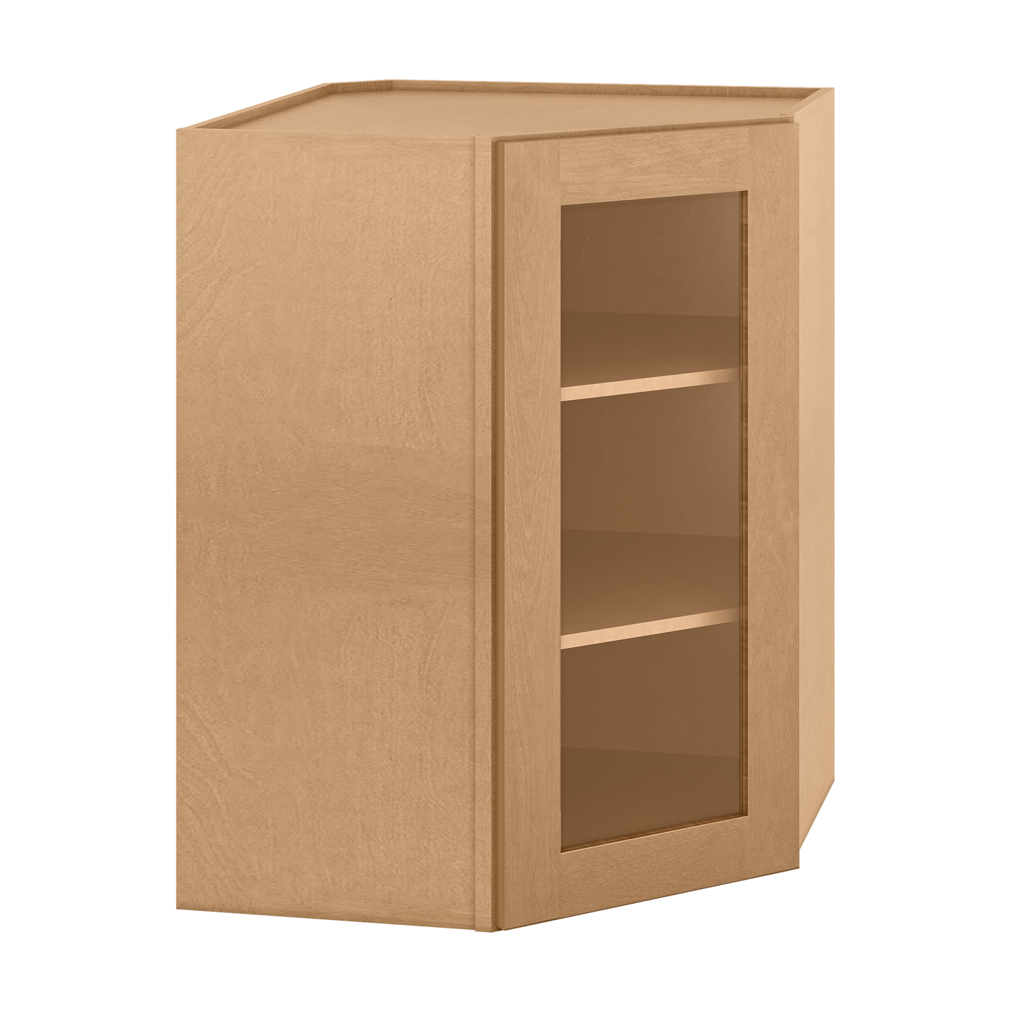 Frosted Glass Door Diagonal Corner Wall Kitchen Cabinet DCMD2736 Shaker Toffee 27 in. width 36 in. height 15 in. depth
