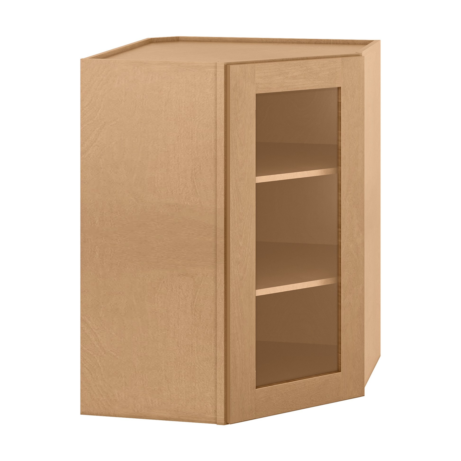 Frosted Glass Door Diagonal Corner Wall Kitchen Cabinet DCMD2736 Shaker Toffee 27 in. width 36 in. height 15 in. depth