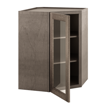 Frosted Glass Door Diagonal Corner Wall Kitchen Cabinet DCMD2736 Milan Slate 27 in. width 36 in. height 15 in. depth