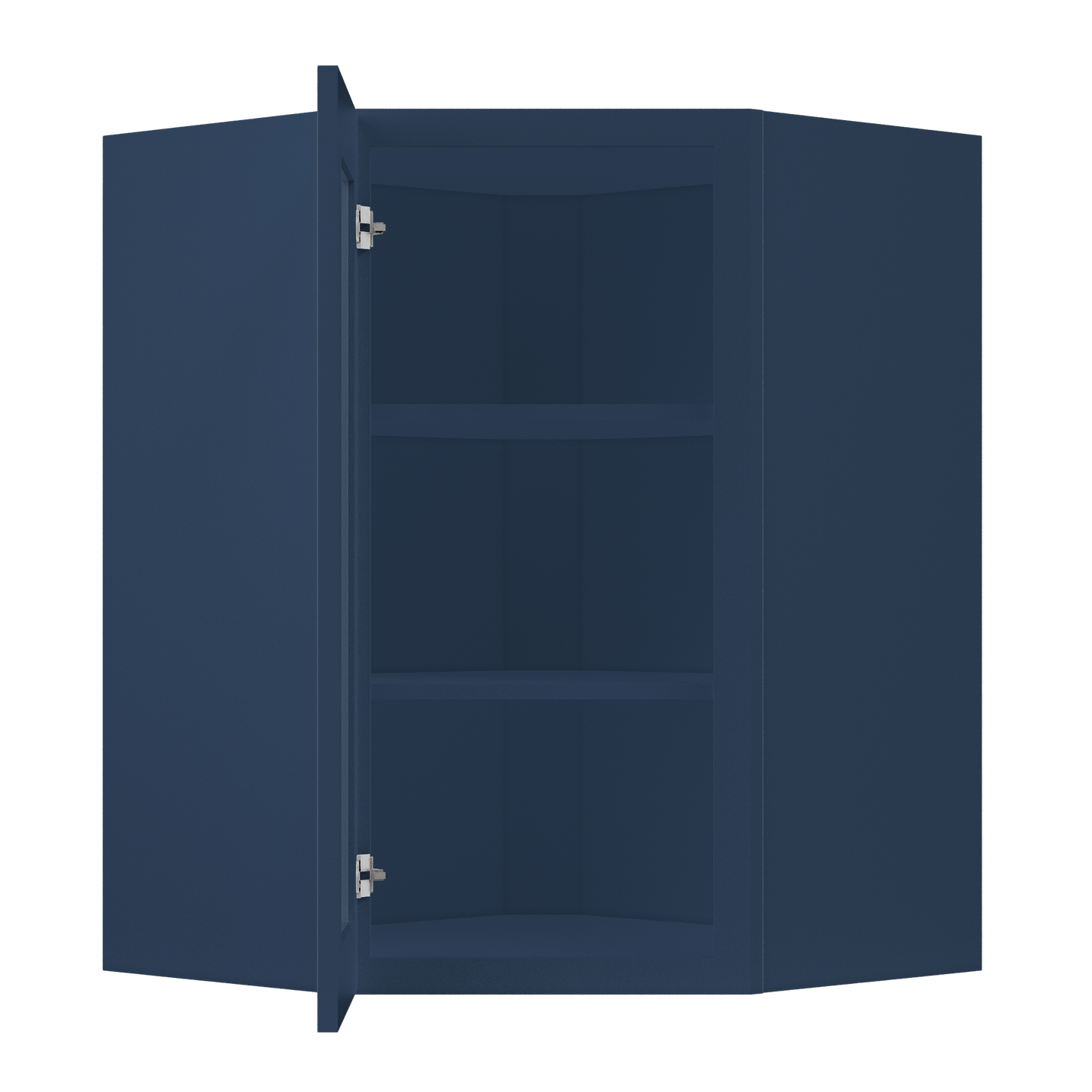 Frosted Glass Door Diagonal Corner Wall Kitchen Cabinet DCMD2736 Danbury Blue LessCare 27 in. width 36 in. height 15