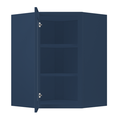 Frosted Glass Door Diagonal Corner Wall Kitchen Cabinet DCMD2736 Danbury Blue LessCare 27 in. width 36 in. height 15