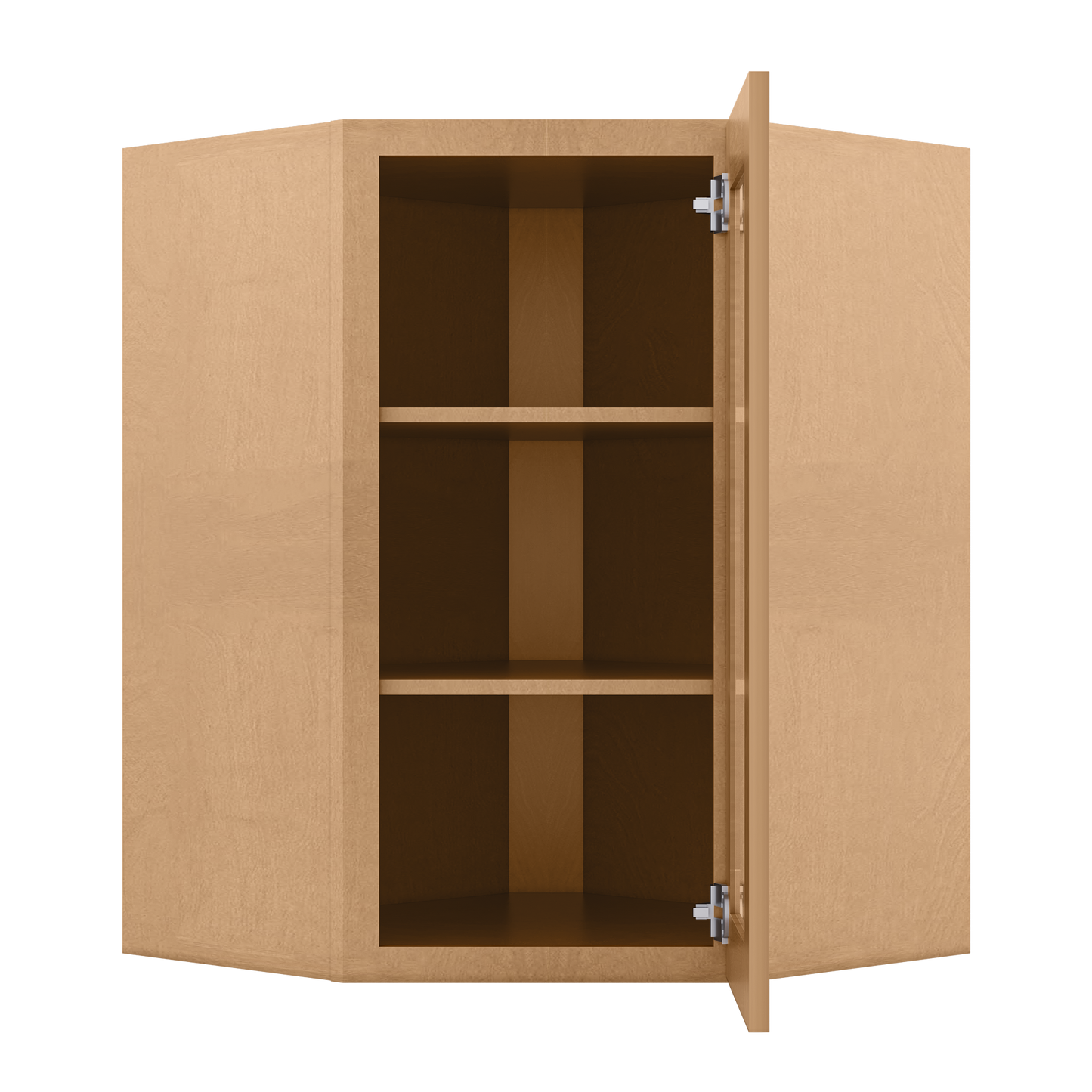 Frosted Glass Door Diagonal Corner Wall Kitchen Cabinet DCMD2736 Shaker Toffee 27 in. width 36 in. height 15 in. depth