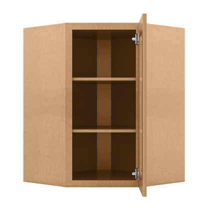 Frosted Glass Door Diagonal Corner Wall Kitchen Cabinet DCMD2736 Shaker Toffee 27 in. width 36 in. height 15 in. depth