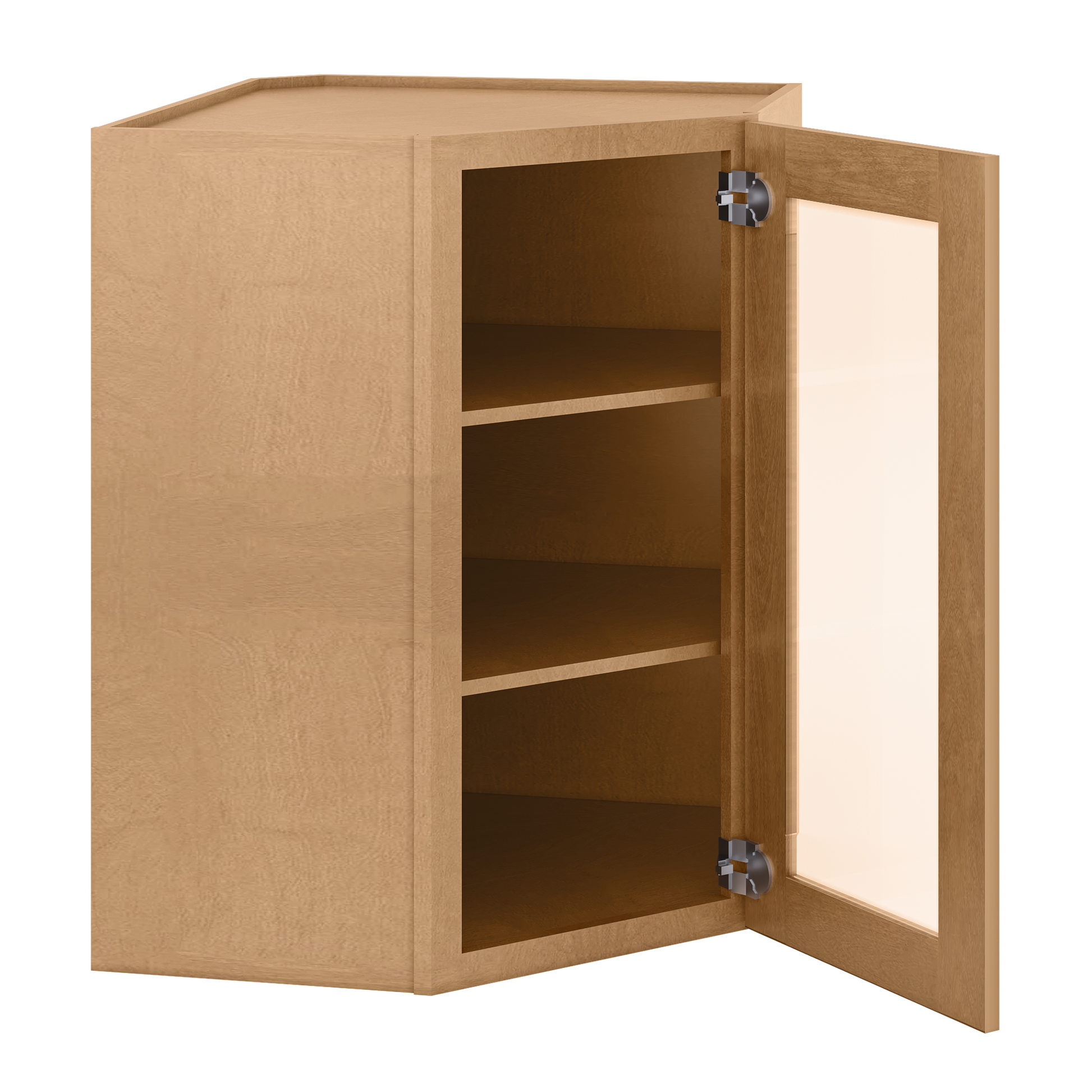 Frosted Glass Door Diagonal Corner Wall Kitchen Cabinet DCMD2736 Shaker Toffee 27 in. width 36 in. height 15 in. depth