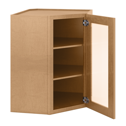 Frosted Glass Door Diagonal Corner Wall Kitchen Cabinet DCMD2736 Shaker Toffee 27 in. width 36 in. height 15 in. depth