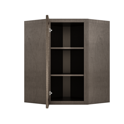 Frosted Glass Door Diagonal Corner Wall Kitchen Cabinet DCMD2736 Milan Slate 27 in. width 36 in. height 15 in. depth