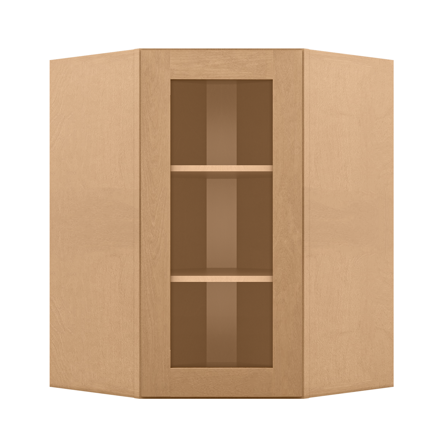 Frosted Glass Door Diagonal Corner Wall Kitchen Cabinet DCMD2736 Shaker Toffee 27 in. width 36 in. height 15 in. depth
