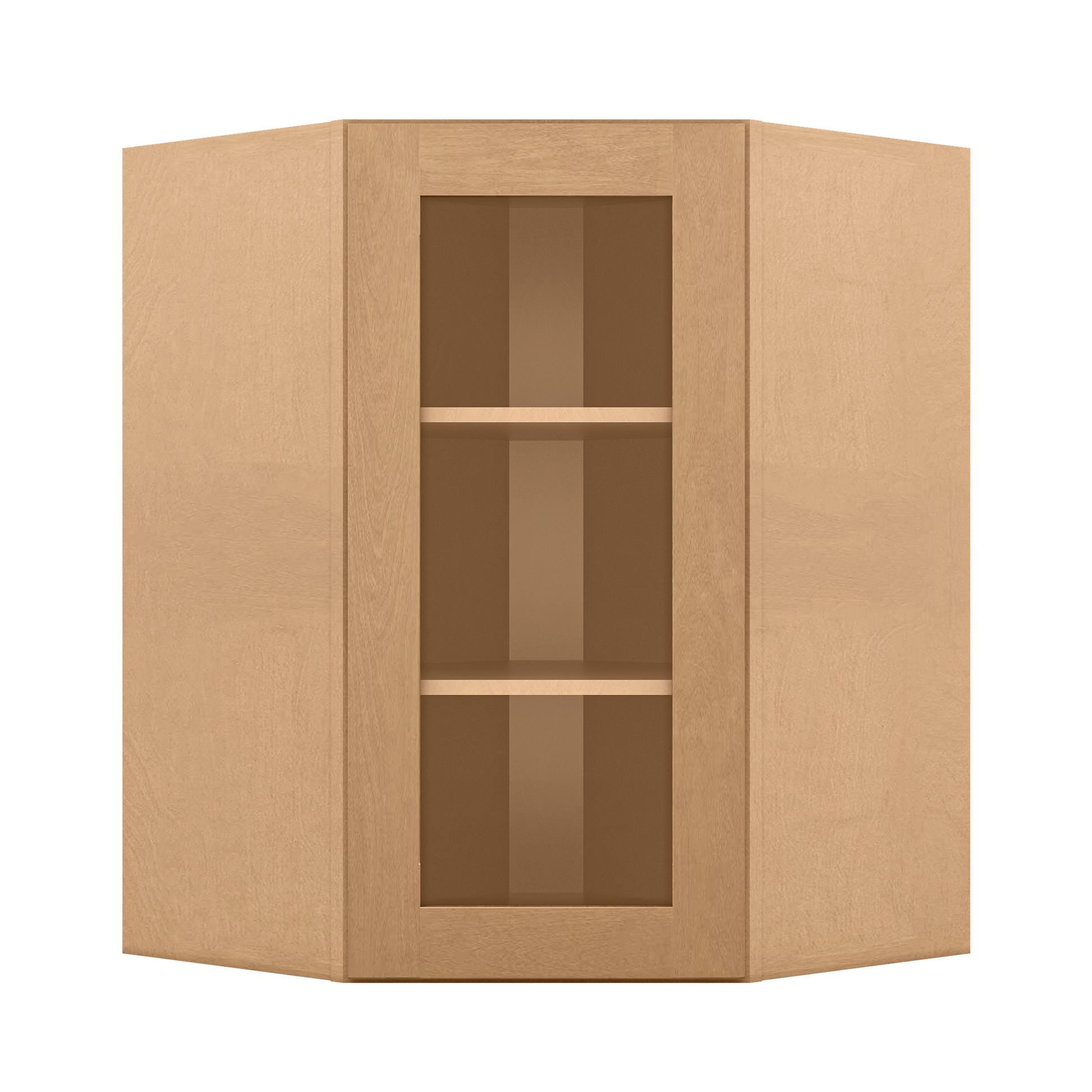 Frosted Glass Door Diagonal Corner Wall Kitchen Cabinet DCMD2736 Shaker Toffee 27 in. width 36 in. height 15 in. depth