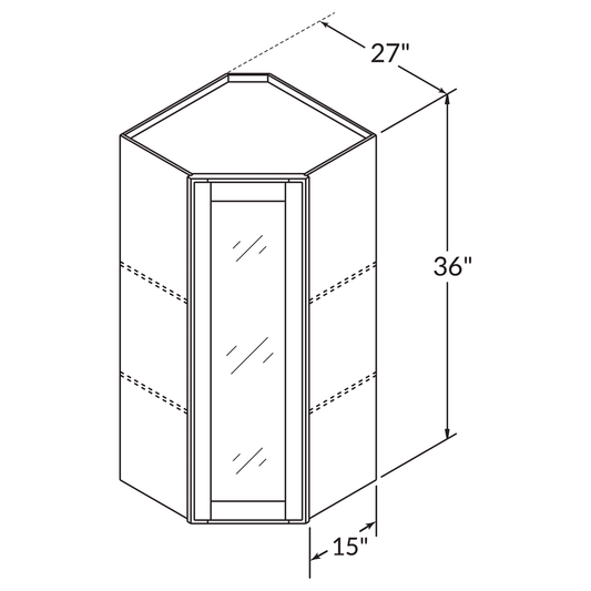 Frosted Glass Door Diagonal Corner Wall Kitchen Cabinet DCMD2736 Danbury Blue LessCare 27 in. width 36 in. height 15